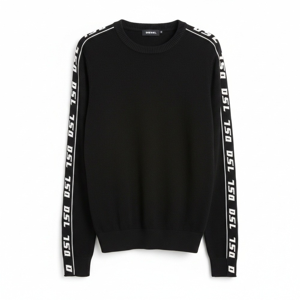 Diesel Crewneck Knit Sweater DSL Tape Logo‎ Black Medium